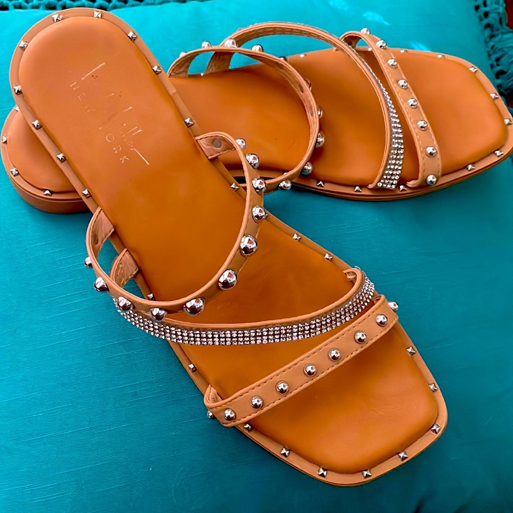 Nicole Miller -Silver  stud and rhinestone sandals.